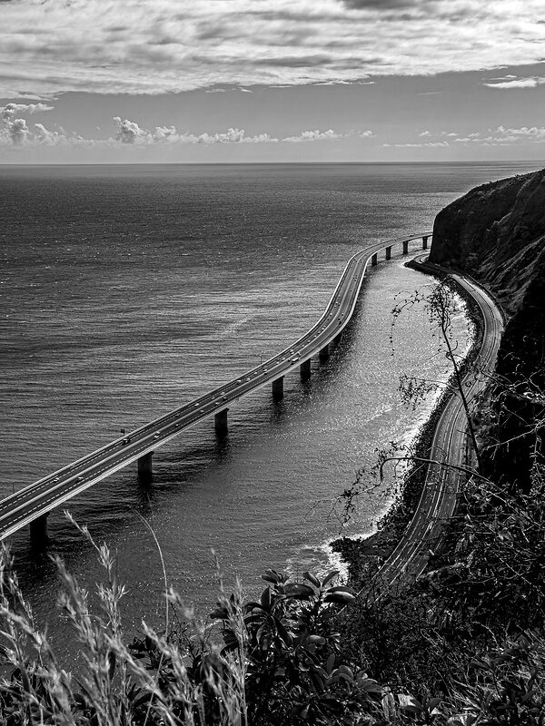 La nouvelle route du littoral vue depuis le Chemin des anglais, La Possession, Réunion.